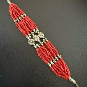 Vintage Red Coral & Silver Bracelet